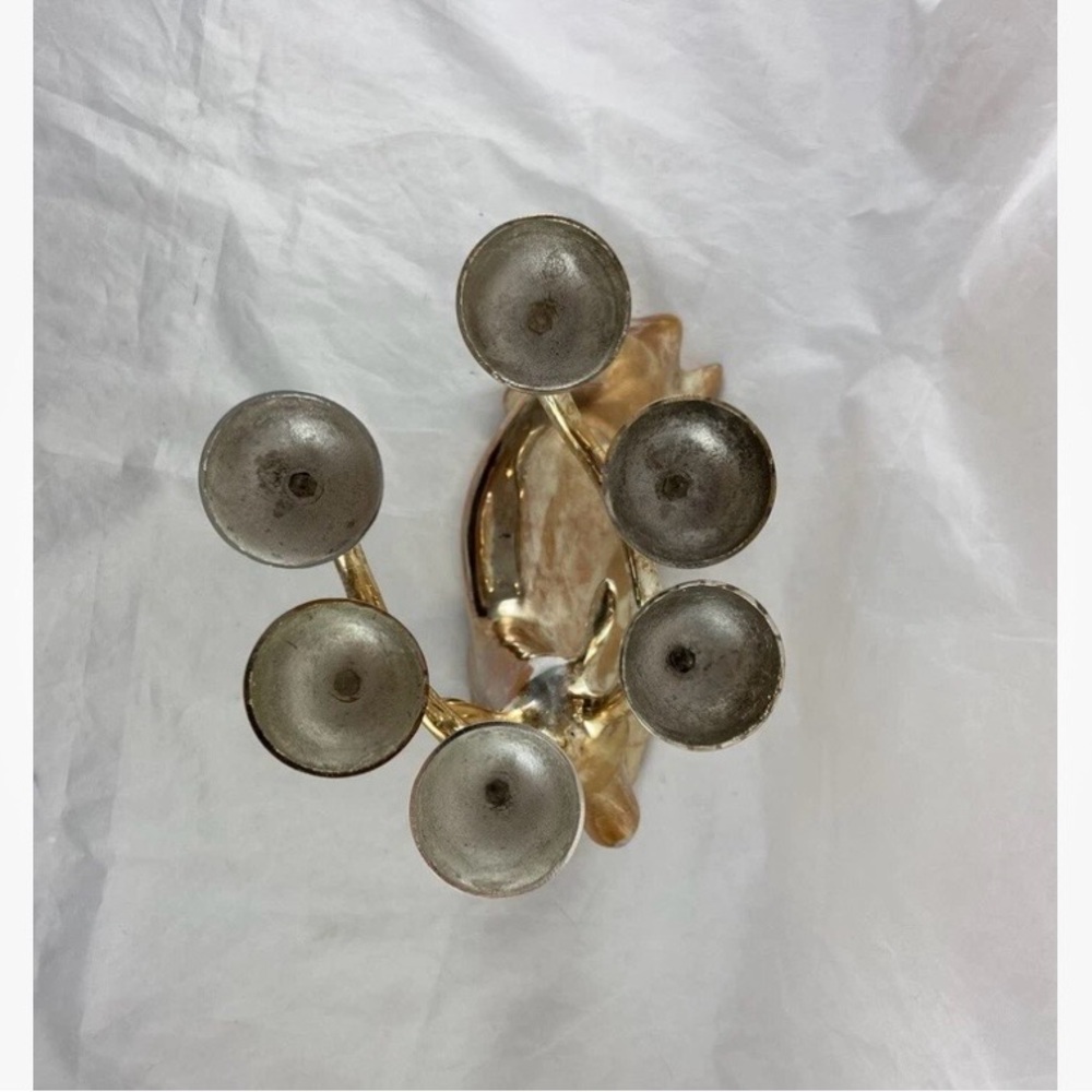 Pottery Barn Deer Reindeer Candle Holder Silver Plated Brass 6 Candle Holder - Picture 10 of 16